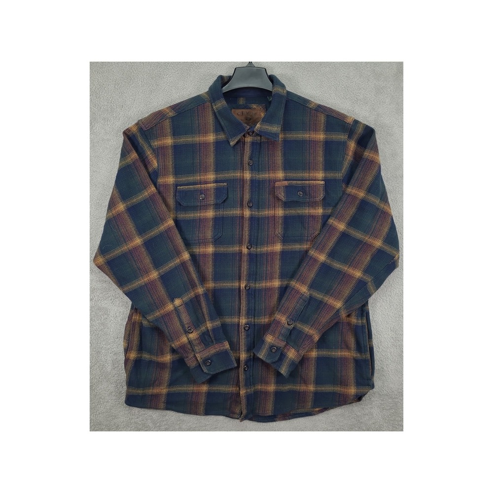 Orvis Mens XL Plaid Flannel Button Down Shirt Jacket‎ Blue Green Orange Cotton